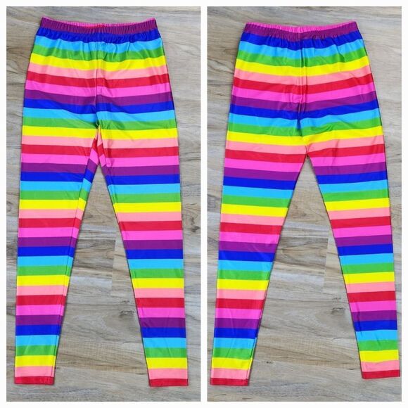 ☔️🔸️NWOT Rainbow Stripe Fitted Full Length Leggings Medium - Picture 4 of 10
